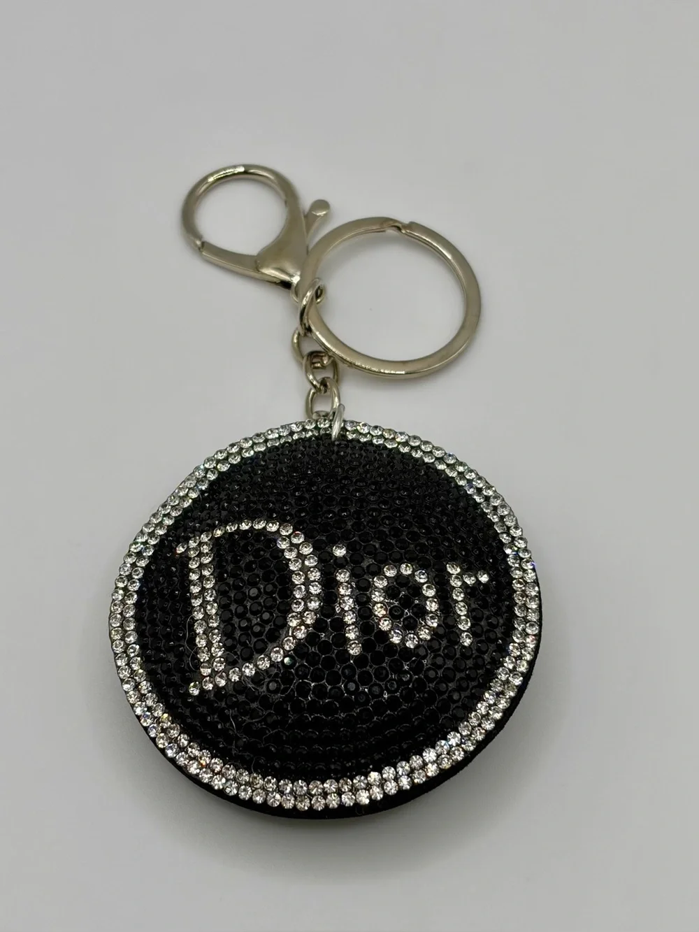 Crystal Monogram Black Round Keychain
